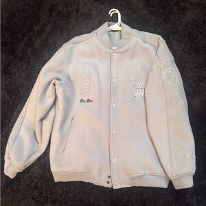 Jordan Light Gray Embroidered Varsity Jacket